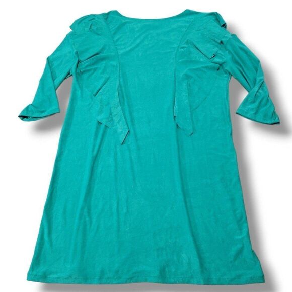 Matrushka Construction Dress Size Medium Handmade Shift Dress 3/4 Sleeves Ruffle - Picture 3 of 5